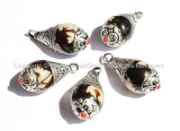 5 PENDANTS - Black & White Resin Dzi Tibetan Pendants with Tibetan Silver Caps - Ethnic Tribal Tibetan Pendant - WM2835-5