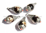 5 PENDANTS - Black & White Resin Dzi Tibetan Pendants with Tibetan Silver Caps - Ethnic Tribal Tibetan Pendant - WM2835-5