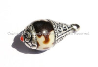 5 PENDANTS - Black & White Resin Dzi Tibetan Pendants with Tibetan Silver Caps - Ethnic Tribal Tibetan Pendant - WM2835-5