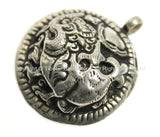 Ethnic Nepal Tibetan Silver Repousse Carved Guardian Lion Pendant - Temple Guardian Lion - Ethnic Artisan Handmade Jewelry - WM4761
