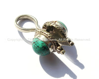 Tibetan Turquoise & Tibetan Silver Mala Bum Counter - 1 Counter - Tibetan Mala Counters - Tibetan Mala Prayer Beads Bum Counters - T56