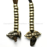 Tibetan Antiqued Brass Bell & Vajra Mala with Leather Cords Prayer Beads Mala Counter Set - T88