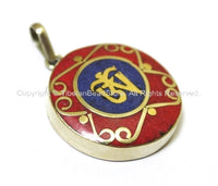 Tibetan Om Pendant with Lapis & Coral Inlays - WM2098B