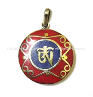 Tibetan Om Pendant with Lapis & Coral Inlays - WM2098B