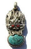 Tibetan Dragon Pendant with Turquoise & Red Copal Inlay -WM290