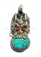 2 PENDANTS - Tibetan Dragon Pendant with Turquoise & Red Coral Bead Inlays -WM290-2