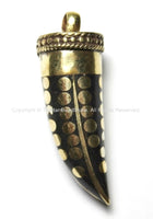 Tibetan Dot Inlaid Tusk Horn Pendant - 1 PENDANT - Ethnic Tibetan Boho Horn Tooth Tusk Amulet Pendant - WM4022B