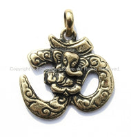 2 PENDANTS - OM Ganesh Pendants - OM & Ganesha Brass Filigree Pendants - Om Ganesha Charm Pendant Yoga Jewelry - WM3585-2