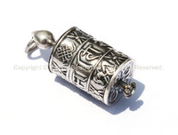 92.5 STERLING SILVER Tibetan Prayer Wheel Pendant with Om Mani Mantra, 8 Auspicious Symbols & Mantra Scroll - Tibetan Prayer Wheel - SS2180