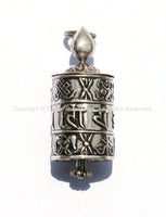 92.5 STERLING SILVER Tibetan Prayer Wheel Pendant with Om Mani Mantra, 8 Auspicious Symbols & Mantra Scroll - Tibetan Prayer Wheel - SS2180