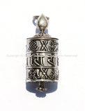 92.5 STERLING SILVER Tibetan Prayer Wheel Pendant with Om Mani Mantra, 8 Auspicious Symbols & Mantra Scroll - Tibetan Prayer Wheel - SS2180