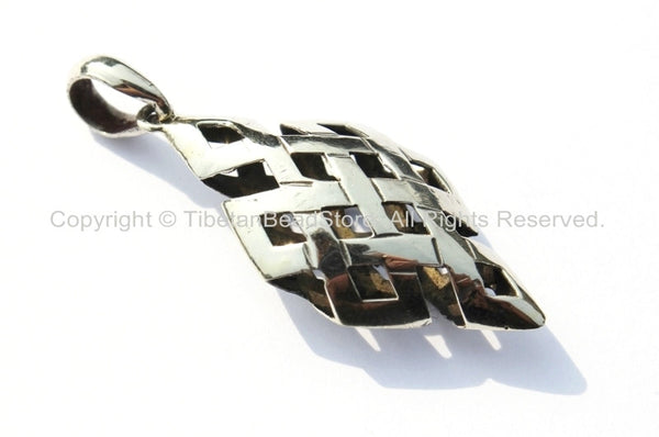 Tibetan Silver Plated Endless Knot Hollow Carved Pendant - Celtic Knot - Infinity Knot - Nepal Tibetan Artisan Handmade Jewelry - WM3588