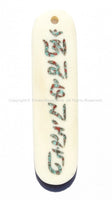 Tibetan Om Mani Mantra Rectangular Bar Bone Pendant with Turquoise & Coral Inlays - OM Mani Padme Hung Mantra - Bone Mantra Pendant- WM5136A