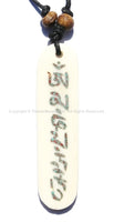 Tibetan Om Mani Mantra Rectangular Bar Bone Pendant with Turquoise & Coral Inlays - OM Mani Padme Hung Mantra - Bone Mantra Pendant- WM5136B