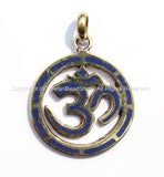 Tibetan Carved Sanskrit Om Brass Pendant with Lapis Inlay - Om Aum Ohm Mantra Pendant - Om Pendant - WM1722