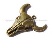 2 Charms - Small Antique Brass Tone Cattle Skull Charms - TibetanBeadStore Charms & Findings - Boho Animal Charms - WM5537-2