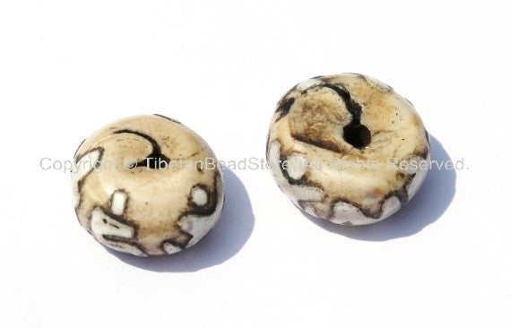 2 BEADS - Ethnic Naga Conch Shell Beads with Om Mantra Carvings - Handmade Tibtan Beads - Ethnic Tibetan Jewelry - B563-2