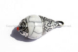 2 PENDANTS - Tibetan White Crackle Resin Charm Pendants with Tibetan Silver Caps - Handmade Ethnic Tibetan Pendant - WM2839-2
