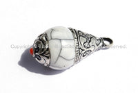 5 PENDANTS - Tibetan White Crackle Resin Charm Pendants with Tibetan Silver Caps - Handmade Ethnic Tibetan Pendant - WM2839-5