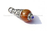 Tibetan Amber Copal Resin Drop Amulet Charm Pendant with Tibetan Silver Caps & Bead Accent - WM1870