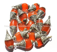Tibetan Carnelian Healing Amulet Pendant with Tibetan Silver Caps - Handmade Ethnic Nepal Tibetan Jewelry - WM3003