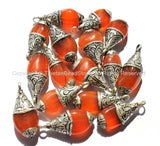Tibetan Carnelian Healing Amulet Pendant with Tibetan Silver Caps - Handmade Ethnic Nepal Tibetan Jewelry - WM3003