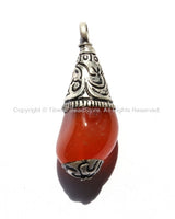 Tibetan Carnelian Healing Amulet Pendant with Tibetan Silver Caps - Handmade Ethnic Nepal Tibetan Jewelry - WM3003