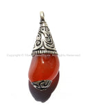 Tibetan Carnelian Healing Amulet Pendant with Tibetan Silver Caps - Handmade Ethnic Nepal Tibetan Jewelry - WM3003
