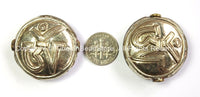 2 BEADS - Repousse Carved  Tibetan Silver Tibetan OM Beads - Tibetan Beads - Ethnic Tribal Tibetan Beads - B2454