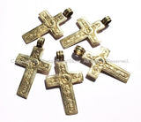 2 PENDANTS - Reversible Cross Pendants - Handmade Tibetan Brass Cross Pendants with Fish & Floral Details - WM2840-2