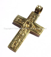 2 PENDANTS - Reversible Cross Pendants - Handmade Tibetan Brass Cross Pendants with Fish & Floral Details - WM2840-2