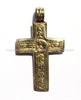 2 PENDANTS - Reversible Cross Pendants - Handmade Tibetan Brass Cross Pendants with Fish & Floral Details - WM2840-2