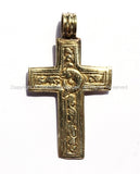 2 PENDANTS - Reversible Cross Pendants - Handmade Tibetan Brass Cross Pendants with Fish & Floral Details - WM2840-2