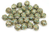 Tibetan Brass Beads with Turquoise Inlays - 4 BEADS - TibetanBeadStore Ethnic Tribal Brass Inlay Beads- Nepal Tibetan Beads - B2766-4
