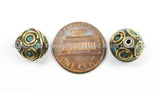 Tibetan Brass Beads with Turquoise Inlays - 4 BEADS - TibetanBeadStore Ethnic Tribal Brass Inlay Beads- Nepal Tibetan Beads - B2766-4
