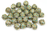 2 BEADS Tibetan Brass Beads with Turquoise Inlays - TibetanBeadStore Ethnic Tribal Brass Inlay Beads- Nepal Tibetan Beads - B2766-2