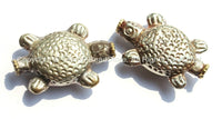 2 BEADS - Tibetan Repousse Tibetan Silver Turtle Tortoise Beads - Unique Ethnic Tribal Tibetan Focal Animal Beads - B2182-2