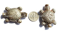 2 BEADS - Tibetan Repousse Tibetan Silver Turtle Tortoise Beads - Unique Ethnic Tribal Tibetan Focal Animal Beads - B2182-2