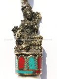 Tibetan Tara Pendant with Naga Conch Shell, Turquoise & Copal Coral Inlays - Unique Ethnic Artisan Handmade Jewelry - WM4702