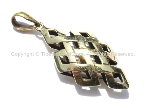2 PENDANTS - Tibetan Brass Endless Knot Hollow Carved Pendants - Celtic Knot - Infinity Knot - Boho Yoga Buddhist Tibetan Jewelry - WM5310-2