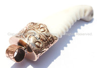 Tibetan Naga Conch Shell Horn Pendant with Handcarved Thick Copper Cap - Boho Ethnic Tribal Horn Tusk Tooth Amulet - WM6088C
