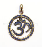 2 PENDANTS - Tibetan Carved Sanskrit Om Brass Pendant with Lapis Inlay - Om Aum Ohm Mantra Pendant - Om Pendant - WM1722-2