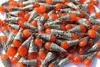 2 PENDANTS - Ethnic Tibetan Healing Carnelian Amulet PendantS with Tibetan Silver Cap - WM3172-2