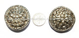 Big Tibetan Repousse Carved Tibetan Silver Auspicious Lotus Round Disc Beads with Pressed Stone Side Inlay -2 BEADS- Tibetan Beads - B2278-2