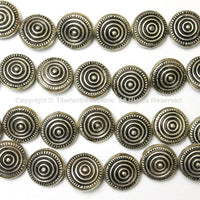 2 BEADS - Tibetan Circles Repousse Tibetan Silver Beads - Ethnic Nepal Tibetan Round Button Disc Beads - Circles Spirals Swirls - B1446-2