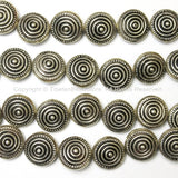 1 BEAD - Tibetan Circles Repousse Tibetan Silver Bead - Ethnic Handmade Round Button Disc Beads - Circles - Spirals - Swirls - B1446-1