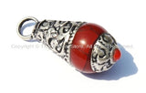 2 PENDANTS - Tibetan Red Crackle Resin Charm Pendant with Tibetan Silver Caps & Copal Accent - WM1181-2