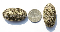 2 beads - Tibetan Reversible Repousse Brass Endless Knot Oval Beads - Ethnic Artisan Handmade Beads - B1862