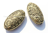 2 beads - Tibetan Reversible Repousse Brass Endless Knot Oval Beads - Ethnic Artisan Handmade Beads - B1862