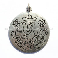 Tibetan Om Mantra & Auspicious Double Fish Pendant - Nepal Tibetan Buddhist Meditation Yoga Jewelry - WM262